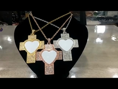 Hip Hop Men Cross Necklace Sublimation Rhinestone Necklace Jewelry Blanks